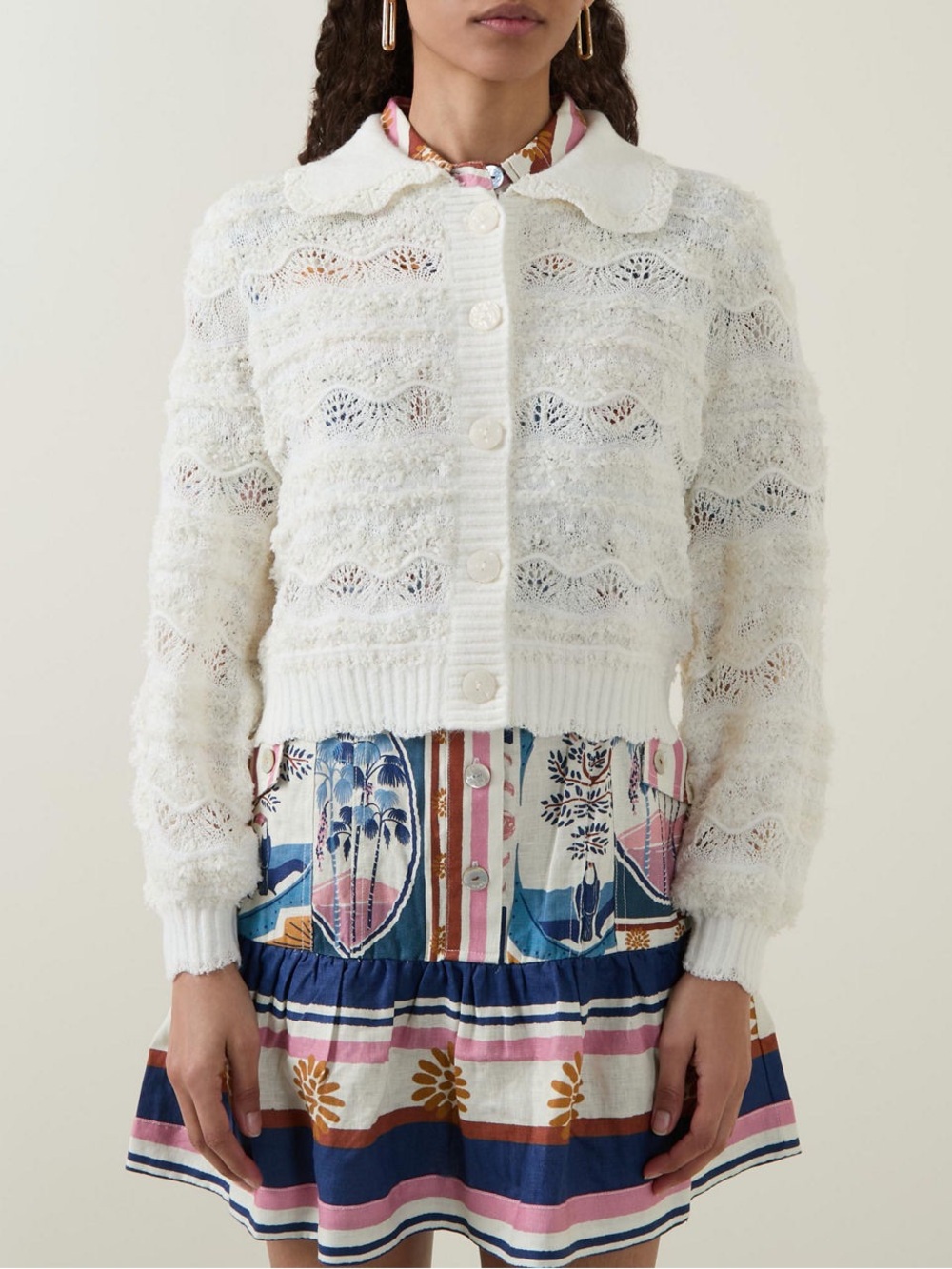 FARM Rio Mixed Stitches Off-White Knit Cardigan